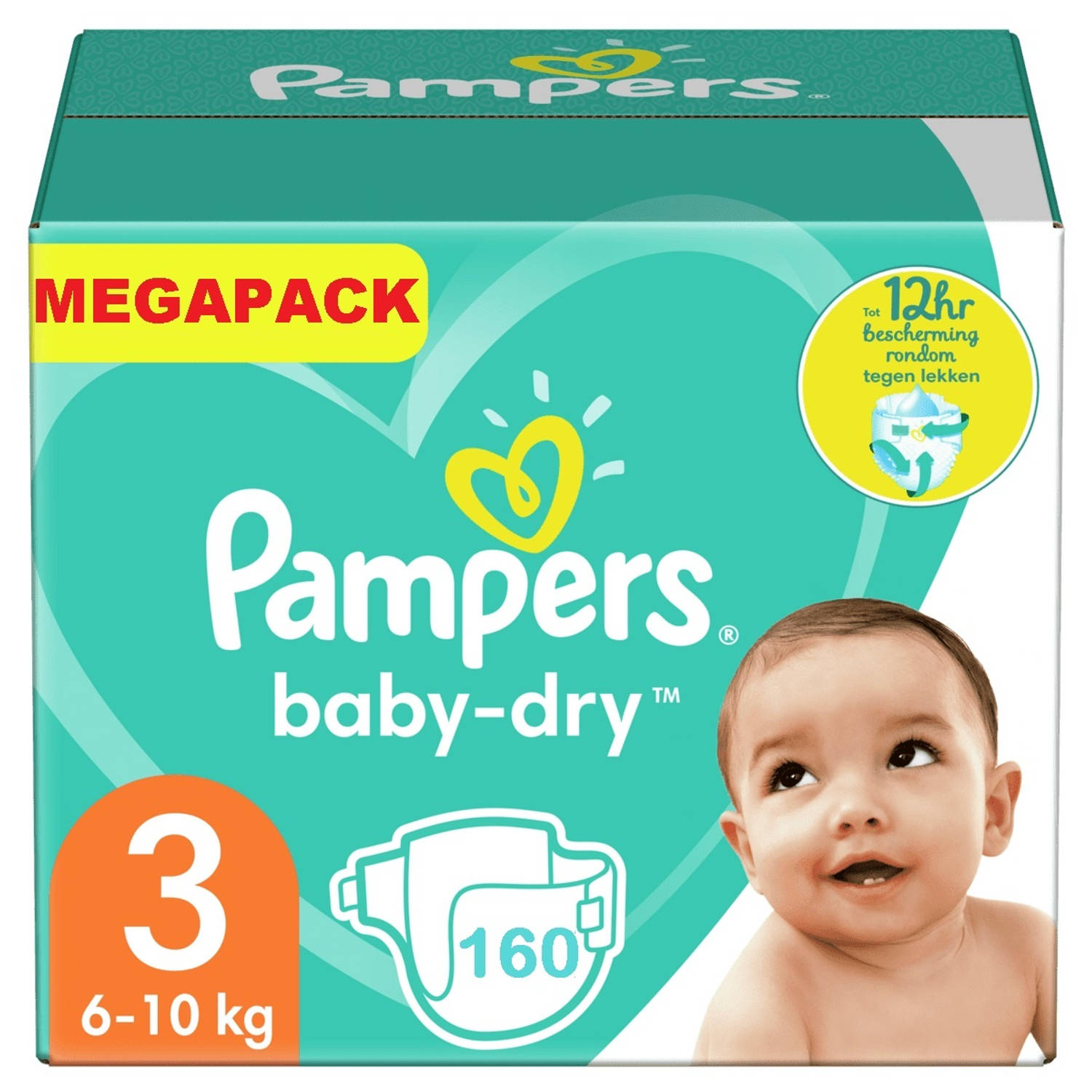 Pampers baby-dry maat 3 - BIG PACK - 160 stuks - 6 tot 10 kg- 12h bescherming