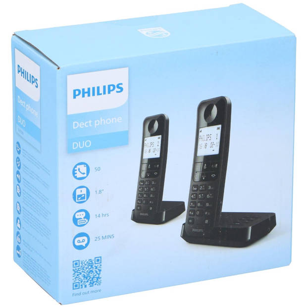 Philips Draadloze Telefoon D2752B/12 - DECT - 2 Handsets - Huistelefoon - Vaste Lijn - Nummerherkenning - Zwart