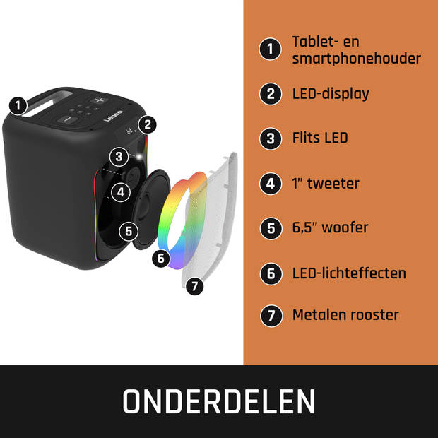 Bluetooth® Party Speaker met LED-lichteffecten en batterijduur van 14 uur Lenco Zwart