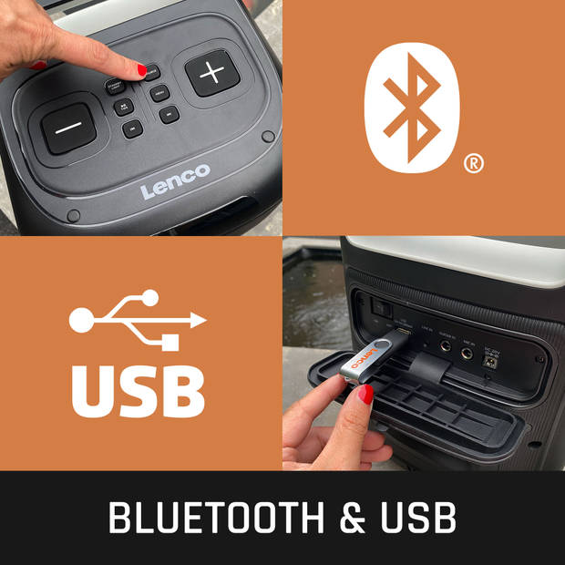 Bluetooth® Party Speaker met LED-lichteffecten en batterijduur van 14 uur Lenco Zwart