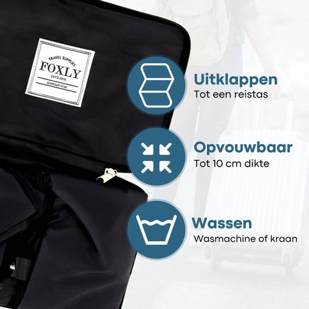 FOXLY® Opvouwbare Handbagage Reistas – Handbagage formaat - Reistas - Opvouwbaar Tot 28 x 18 cm – Zwart