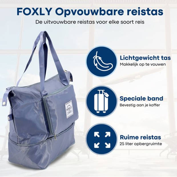 FOXLY® Opvouwbare Handbagage Reistas – Handbagage formaat - Reistas - Opvouwbaar Tot 28 x 18 cm – Blauw