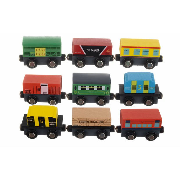Houten speelgoed trein 12-delig in mooie organizer 33 x 20 x 3 cm