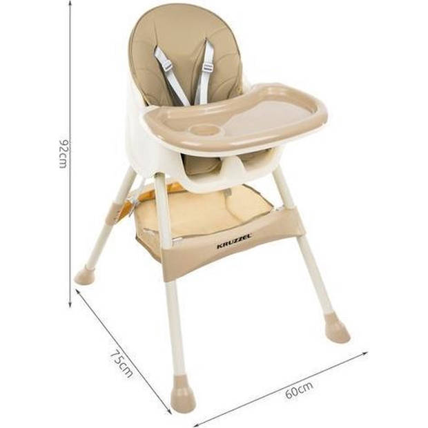 Kruzzel 3 in 1 kinderstoel met 5 punts veiligheidsgordel - feeding chair - beige