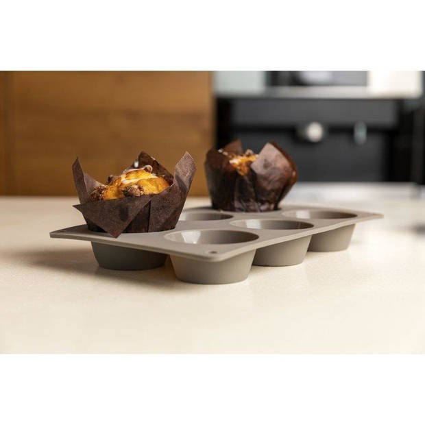 Florina Anide siliconen muffin / cupcake bakvorm voor 6 stuks taupe - vaatwasserbestendig