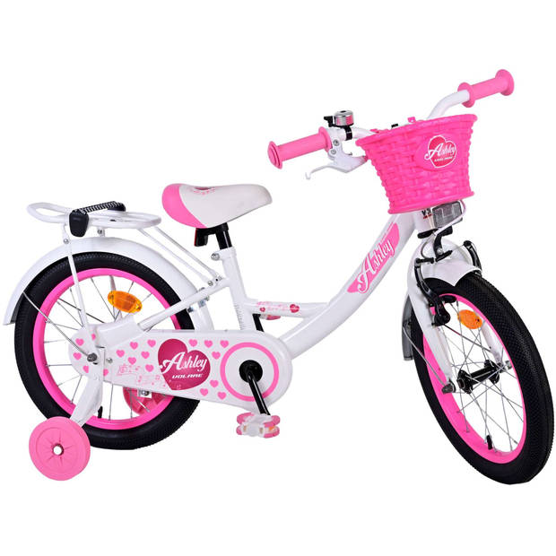 Volare Meisjesfiets Ashley 16 Inch 23 cm Meisjes Terugtraprem Wit/Roze