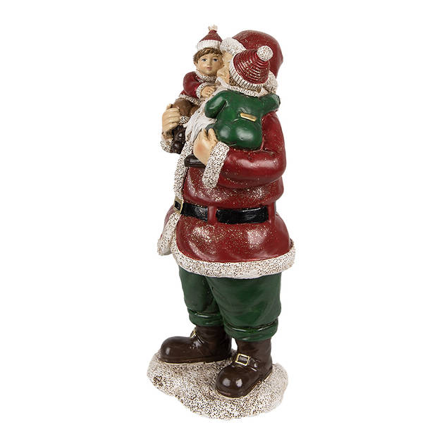 Clayre & Eef Beeld Kerstman 10x8x21 cm Rood Polyresin Kerstdecoratie Rood Kerstdecoratie