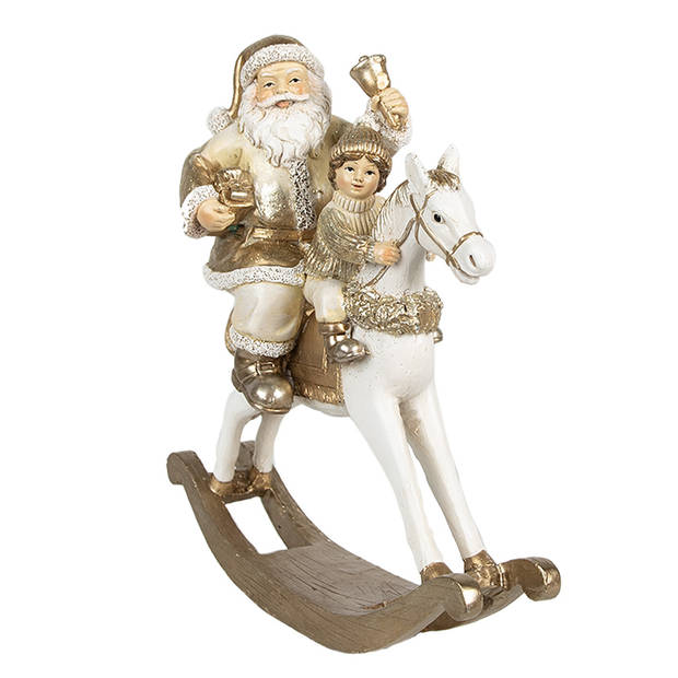 Clayre & Eef Beeld Kerstman 21x8x21 cm Goudkleurig Wit Polyresin Kerstdecoratie Goudkleurig Kerstdecoratie