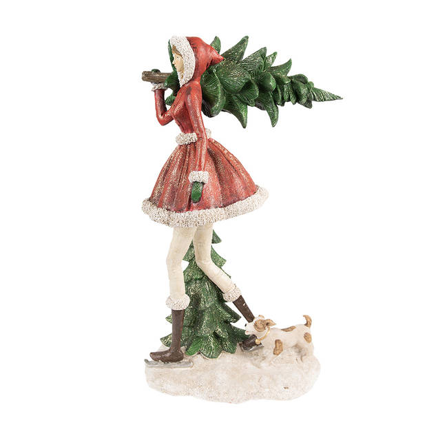 Clayre & Eef Beeld Meisje 25x17x43 cm Rood Groen Polyresin Kerstdecoratie Rood Kerstdecoratie