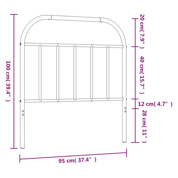 vidaXL Hoofdbord metaal zwart 90 cm