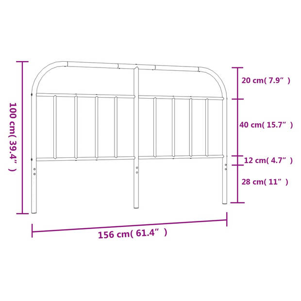 vidaXL Hoofdbord metaal wit 150 cm