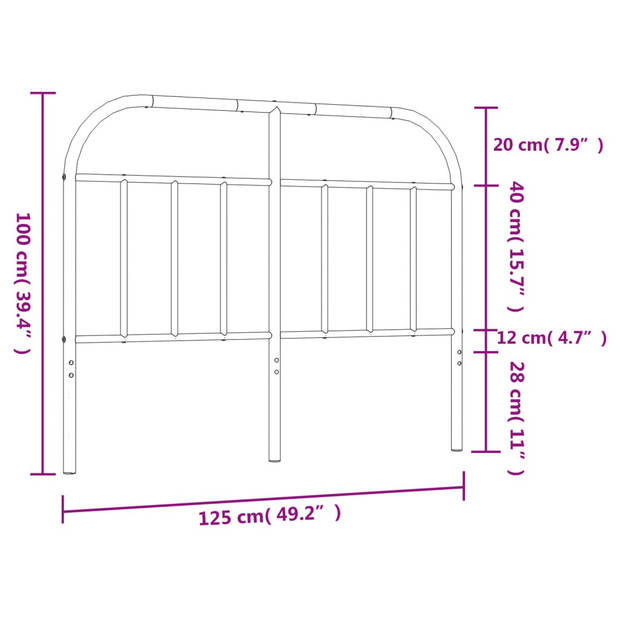 vidaXL Hoofdbord metaal zwart 120 cm