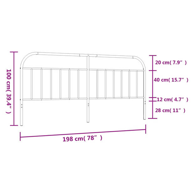 vidaXL Hoofdbord metaal zwart 193 cm