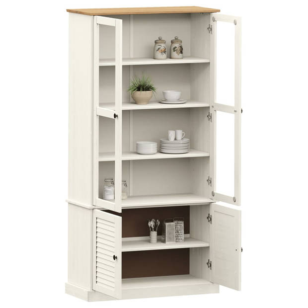 The Living Store VIGO Vitrinekast - 85 x 35 x 170 cm - Massief grenenhout - Met glazen deuren