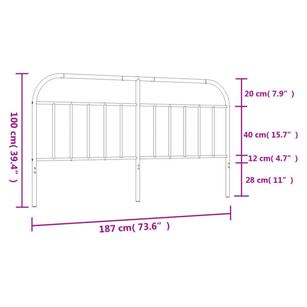 vidaXL Hoofdbord metaal zwart 180 cm