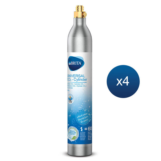 BRITA CO2-cilinder voor Bruiswatertoestel (4-pack) - Vervangende Patroon voor Sprankelend Water