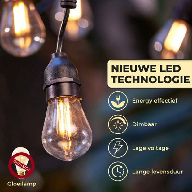 Nince Smart Tuinverlichting 15M - Bedien met Smartphone - Sfeervolle Tuinverlichting - Lichtsnoer - E27