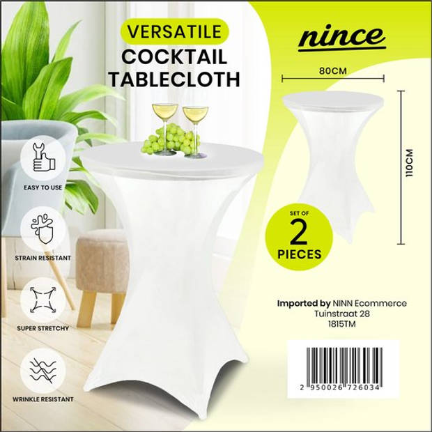 Nince Statafelrok Wit Extra Dik - Tafelrok - Statafelhoes Set Van 2 - Stretch Rok 80 - 110cm - Universeel Gebruik