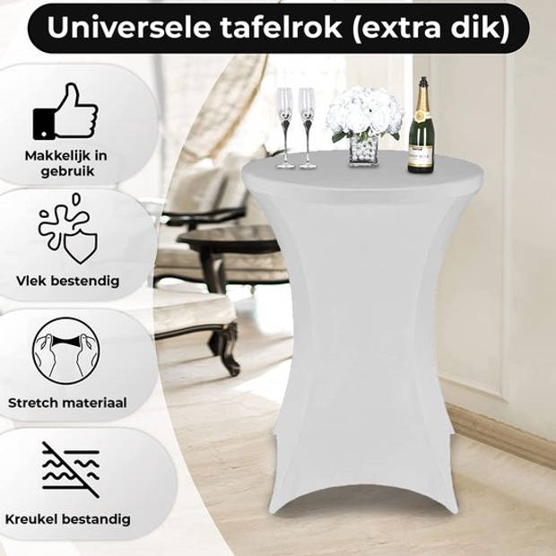 Nince Statafelrok Wit Extra Dik - Tafelrok - Statafelhoes Set Van 2 - Stretch Rok 80 - 110cm - Universeel Gebruik