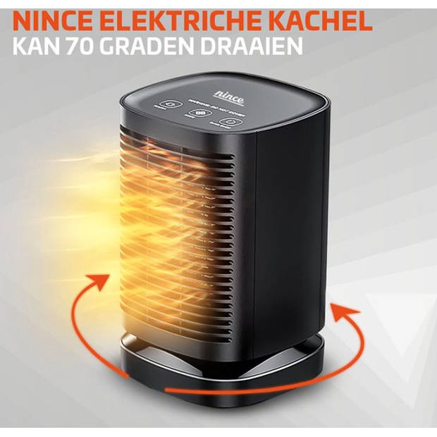 Nince Elektrische Kachel Ventilatorkachel - Straalkachel met 2 Standen 950w Led Indicatie Roterend - Zwart