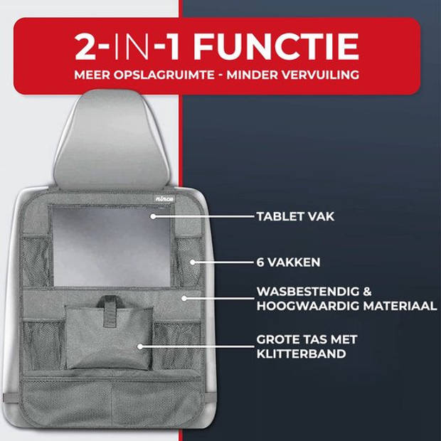 Nince premium luxe & stevige autostoel organizer met tablet houder - SET VAN 2 - Auto stoel organiser - Grijs
