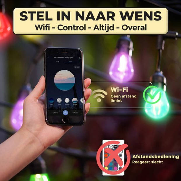 Nince Slimme Tuinverlichting 15 Meter RGB - Sfeerverlichting Voor In De Tuin - Bediening Met Smartphone - E27