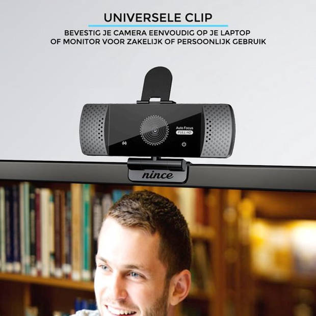 Nince Autofocus Webcam van hoge Kwaliteit 2021 Model Full HD 1080P - Webcam voor pc / laptop - met Microfoon