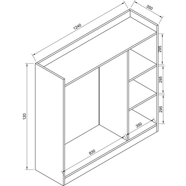 Palosa kledingkast kast met ophangstang 3 planken wit.