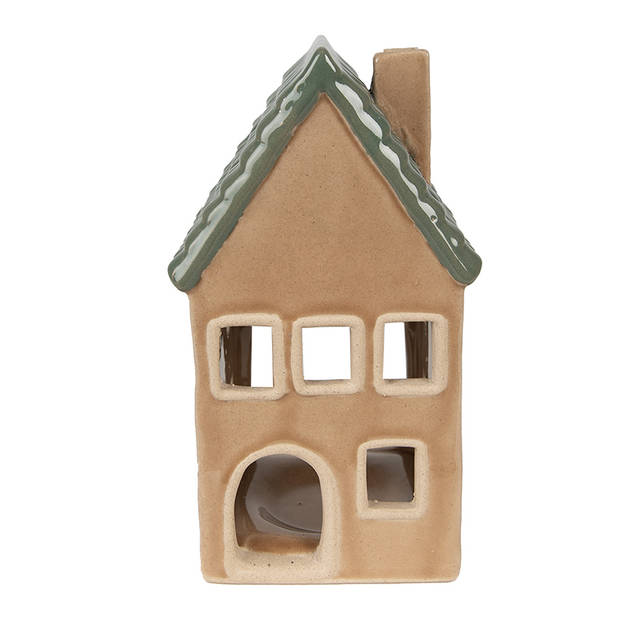 Clayre & Eef Waxinelichthouder Huis 15 cm Bruin Porselein Woondecoratie Bruin Woondecoratie