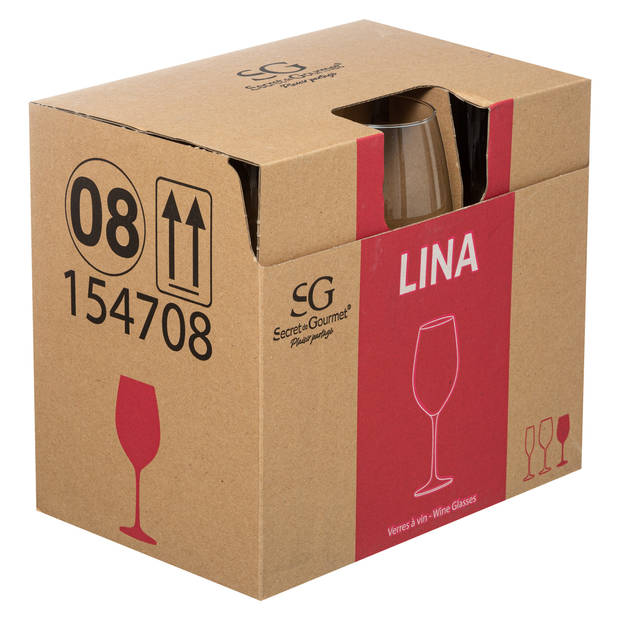 Secret de Gourmet Wijnglazen set Lina - doosje 6x stuks - chique transparant glas - 41 CL - Wijnglazen