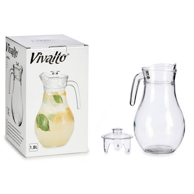 Vivalto sapkan karaf met deksel - glas - inhoud 1,8 liter - transparant - Schenkkannen