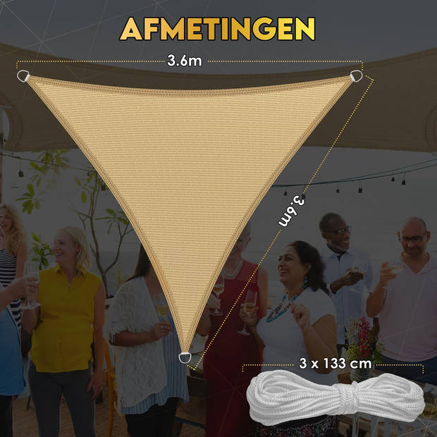 Toivo Schaduwdoek Driehoek 3,6 x 3,6 x 3,6 Meter Incl. Touw En Karabijnhaken Zonwering Schaduwnet