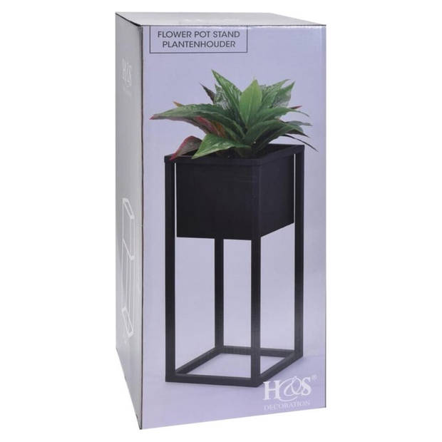 H&S Collection Plantenpot - zwart - op metalen standaard - 21x70cm - Plantenpotten