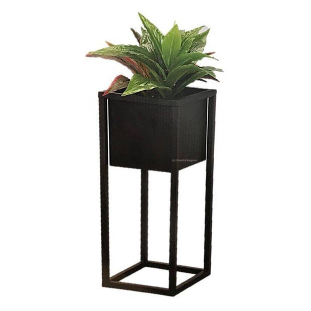 H&S Collection Plantenpot - zwart - op metalen standaard - 21x70cm - Plantenpotten