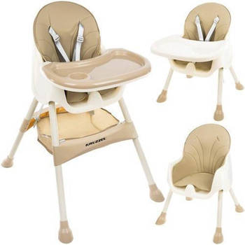 Kruzzel 3 in 1 kinderstoel met 5 punts veiligheidsgordel - feeding chair - beige