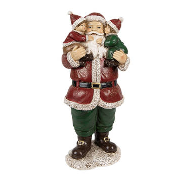 Clayre & Eef Beeld Kerstman 10x8x21 cm Rood Polyresin Kerstdecoratie Rood Kerstdecoratie