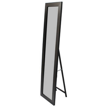 Lowander staande spiegel 160x40 cm - passpiegel / vrijstaande garderobe spiegel - zwart houten lijst