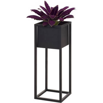 H&S Collection Plantenpot - zwart - op metalen standaard - H60 cm - Plantenpotten