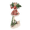 Clayre & Eef Beeld Meisje 25x17x43 cm Rood Groen Polyresin Kerstdecoratie Rood Kerstdecoratie