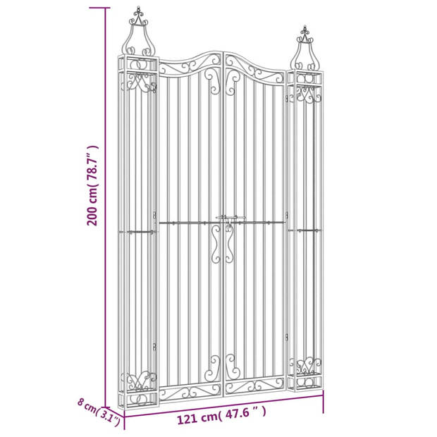 vidaXL Poort 121x8x200 cm smeedijzer zwart