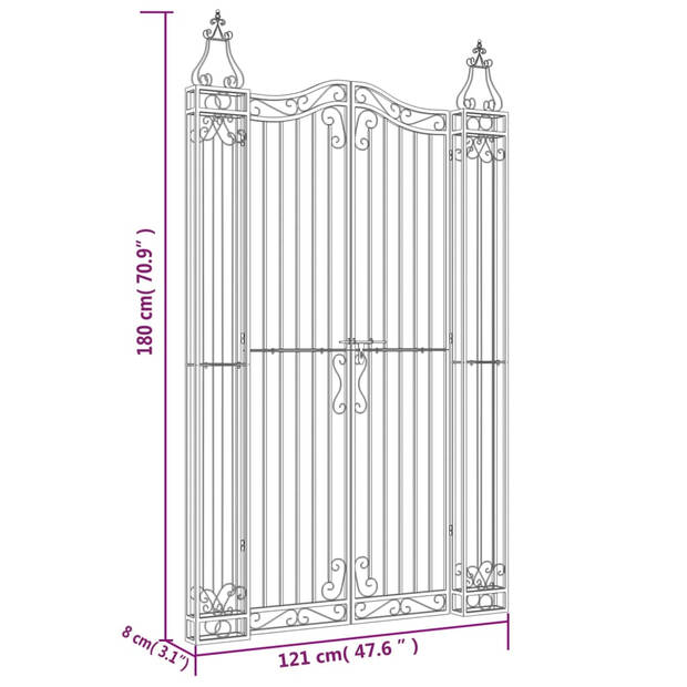 vidaXL Poort 121x8x180 cm smeedijzer zwart