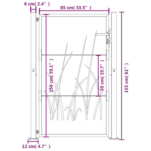 vidaXL Poort 105x155 cm met grasontwerp staal antracietkleurig