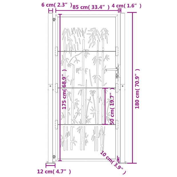 The Living Store Tuinpoort - antraciet - 105 x 180 cm - gegalvaniseerd staal met poedercoating