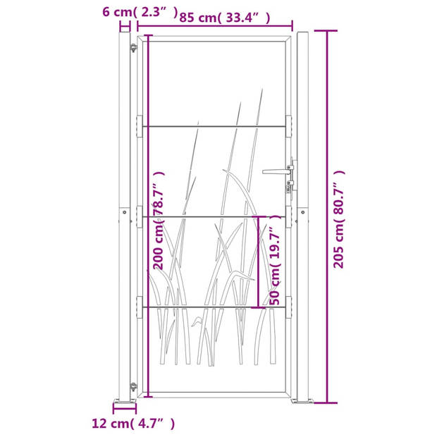 vidaXL Poort 105x205 cm met grasontwerp staal antracietkleurig