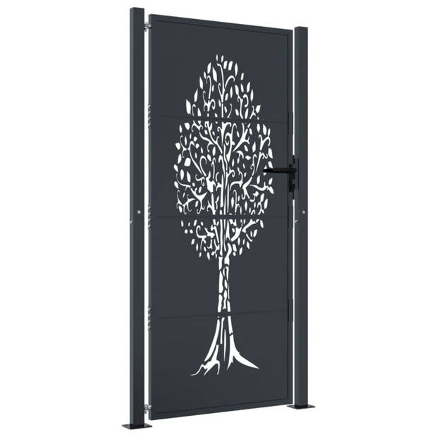 vidaXL Poort 105x205 cm met boomontwerp staal antracietkleurig