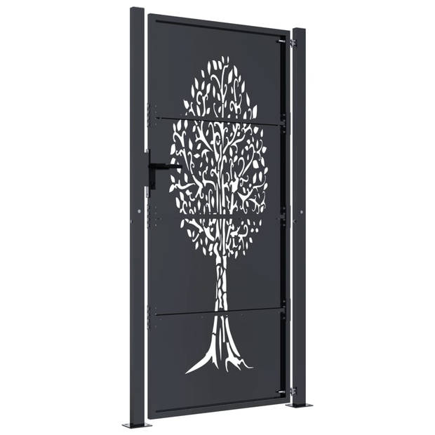 vidaXL Poort 105x180 cm met boomontwerp staal antracietkleurig