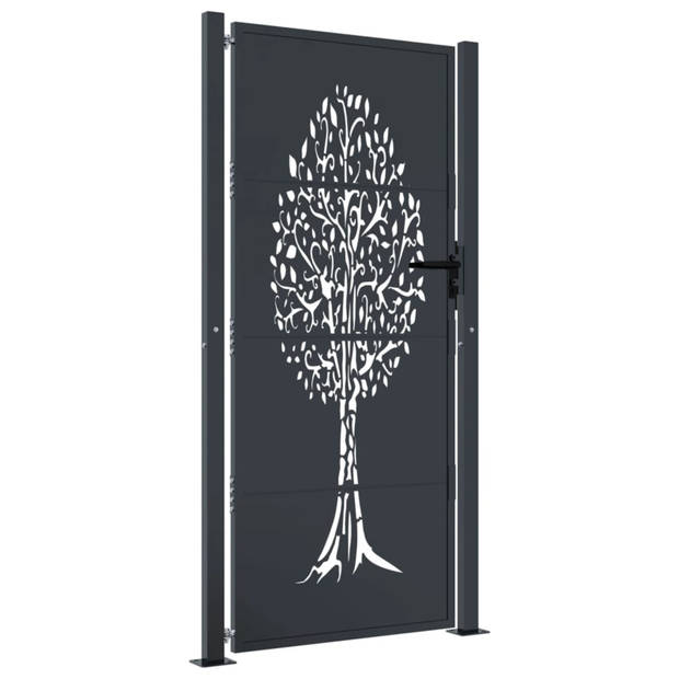 vidaXL Poort 105x180 cm met boomontwerp staal antracietkleurig