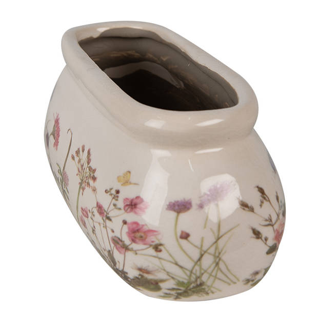 Clayre & Eef Bloempot 18x8x7 cm Roze Beige Keramiek Ovaal Bloemen Bloempot Binnen Roze Bloempot Binnen