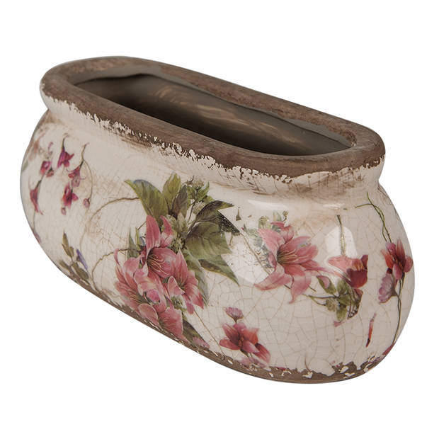 Clayre & Eef Bloempot 18x8x7 cm Roze Beige Keramiek Ovaal Bloemen Bloempot Binnen Roze Bloempot Binnen