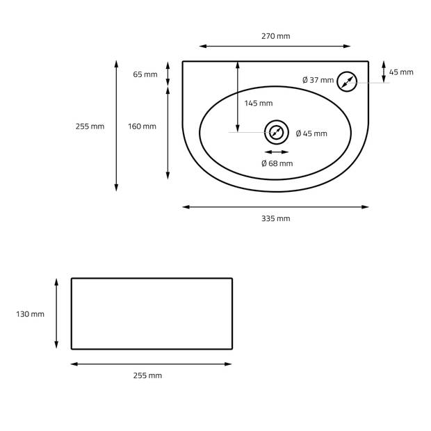 Wastafel incl. afloop met overloop 33,5x25,5x13 mm Zwart keramiek ML-Design